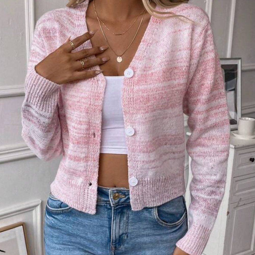 Soft Pink V Neck Button Front Cardigan